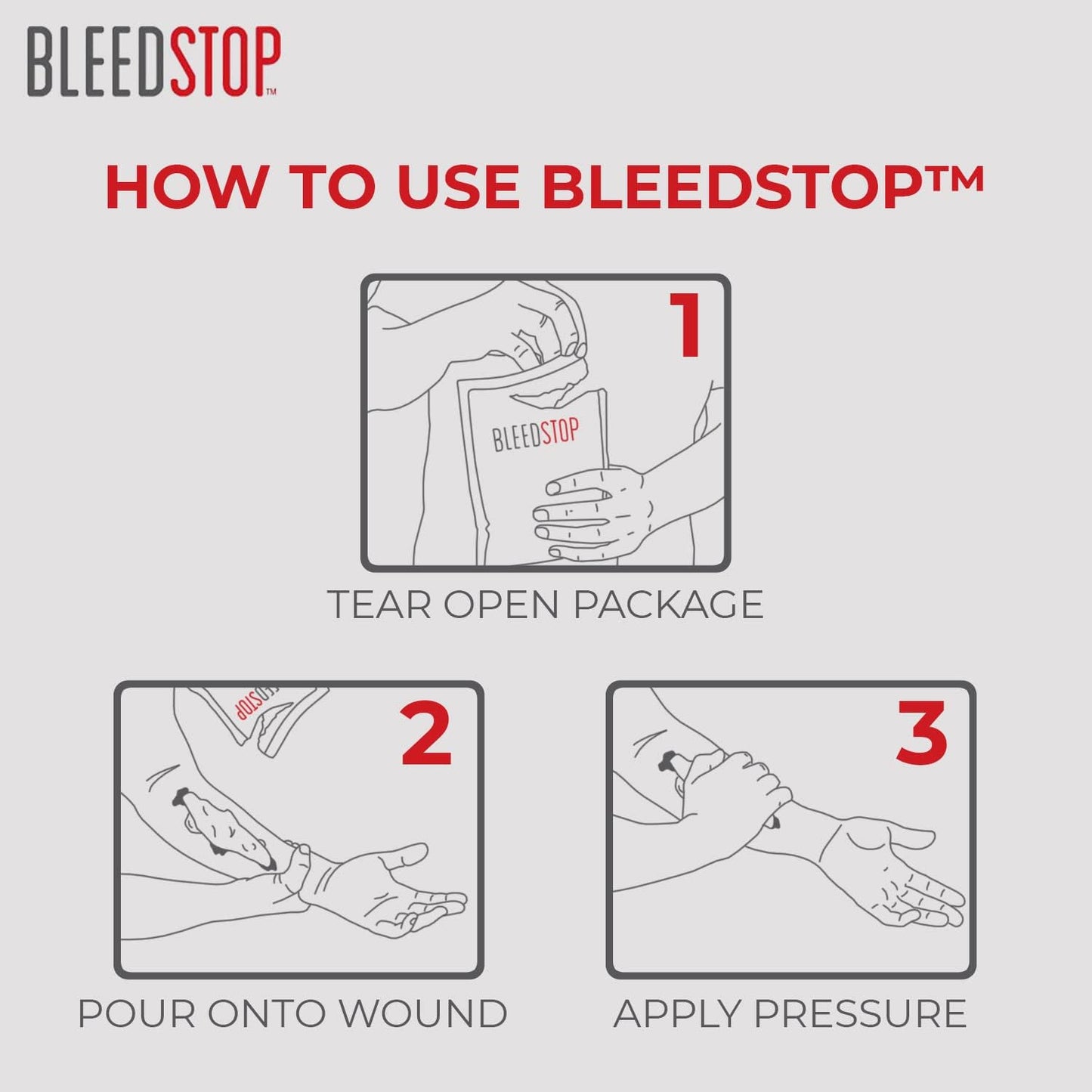 BleedStop™ First Aid Powder for Blood Clotting, Trauma Kit, Blood Thinner Patients, Camping Safety, and Survival Equipment for Moderate to Severe Bleeding Wounds or Nosebleeds - 4 (15g) Pouches