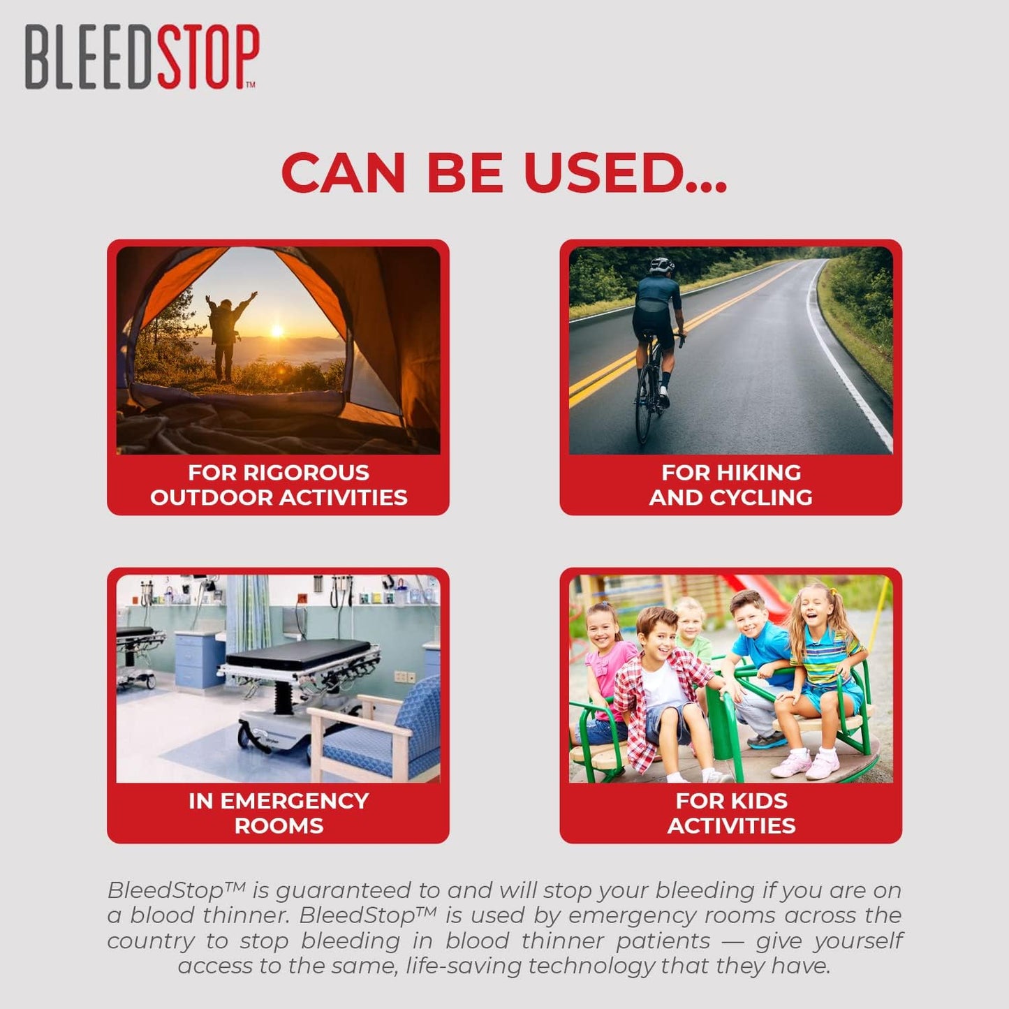 BleedStop™ First Aid Powder for Blood Clotting, Trauma Kit, Blood Thinner Patients, Camping Safety, and Survival Equipment for Moderate to Severe Bleeding Wounds or Nosebleeds - 4 (15g) Pouches