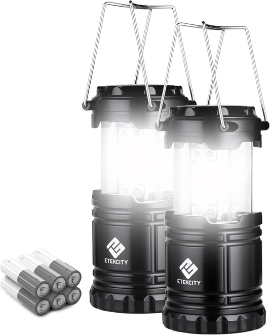 Etekcity Lantern Camping Essentials , Led Flashlight for Power Outages, Battery Operated Lights for Emergency Supplies, Survival Kit and Gear for Hurricane, 2 Pack, Black