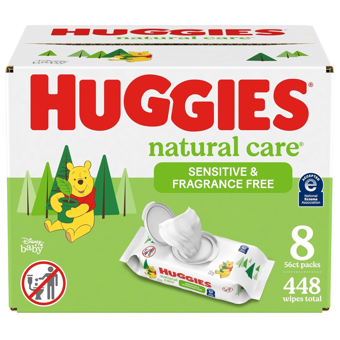 Natural Care Sensitive Baby Wipes, Unscented, Hypoallergenic, 99% Purified Water, 8 Flip-Top Packs (448 Wipes Total)